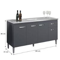 Balcão De Pia Gabriela 150 Cm Cinza Fosco - Ajl - 3