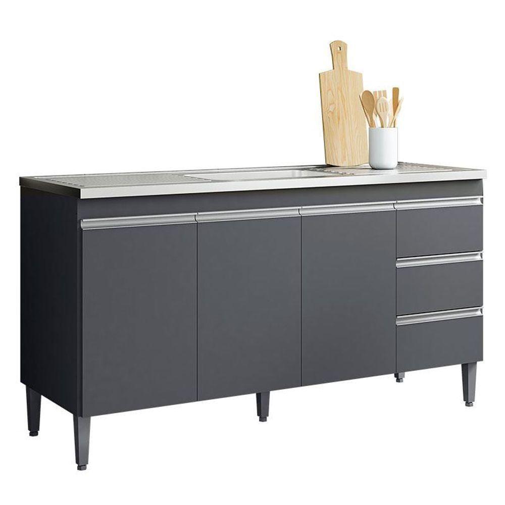 Balcão De Pia Ambiente Andréia 160 Cm Cinza Fosco - Ajl - 4