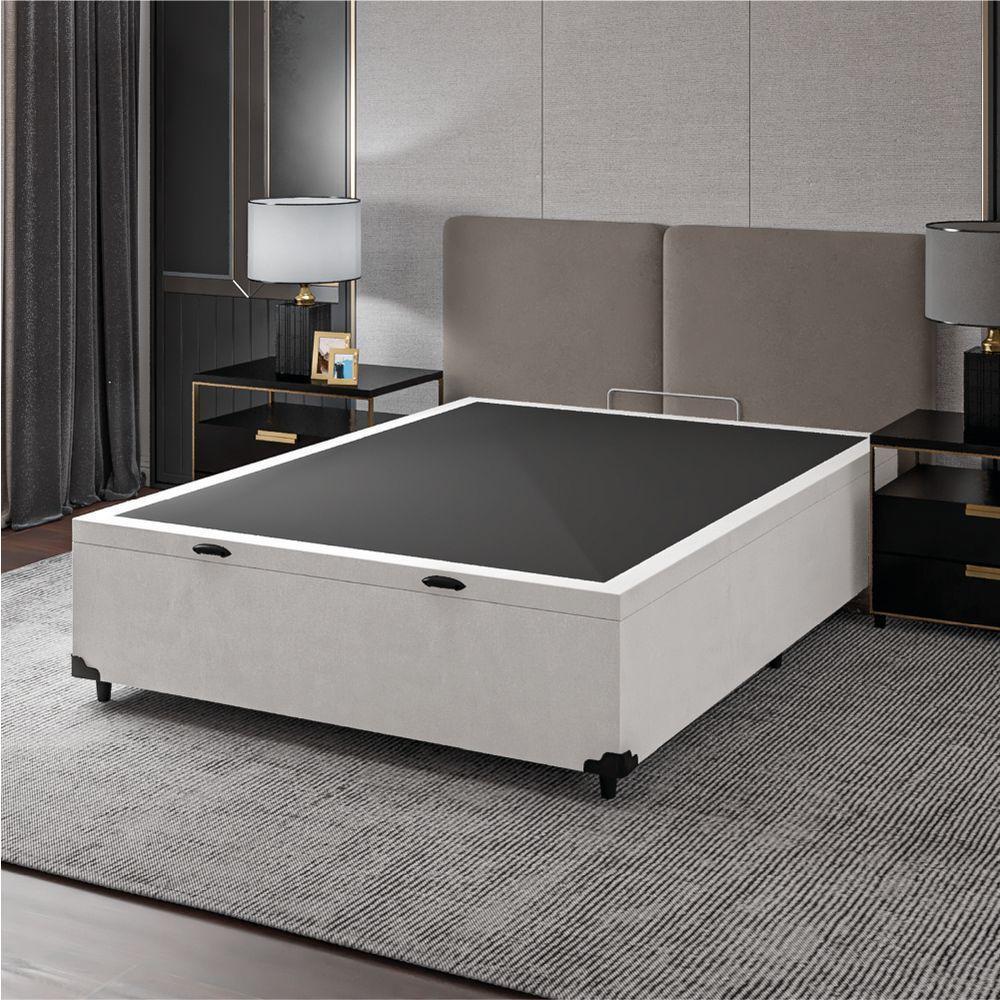 Cama Box Baú Base Casal Para Colchão De 1,38m Linho Prince Branco - 1