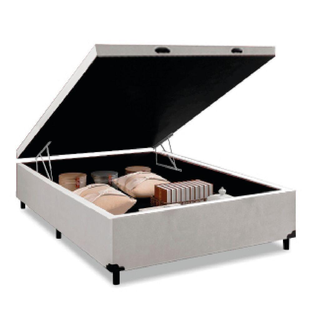 Cama Box Baú Base Casal Para Colchão De 1,38m Linho Prince Branco - 2