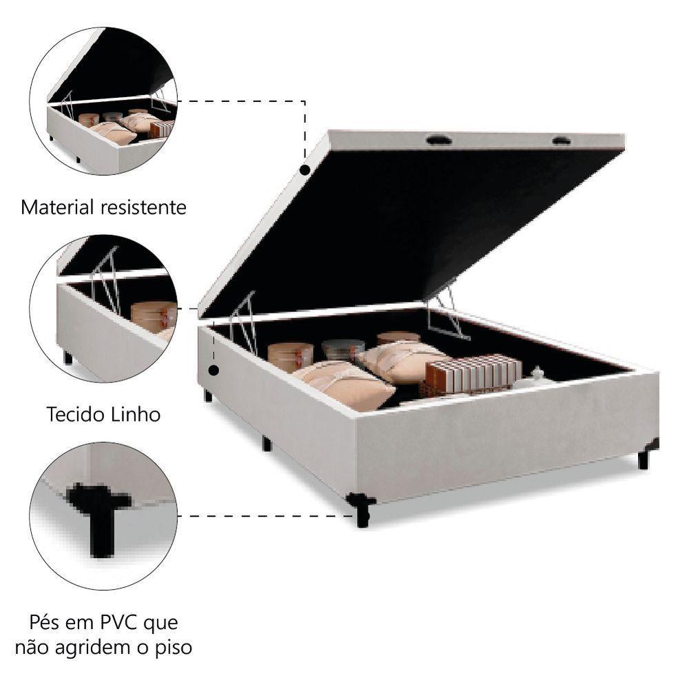 Cama Box Baú Base Casal Para Colchão De 1,38m Linho Prince Branco - 3