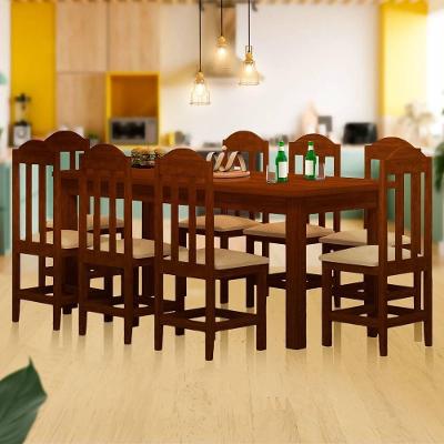 Mesa De Jantar 200cm Madeira Maciça 8 Lugares Estofados Castanho Shop Jm