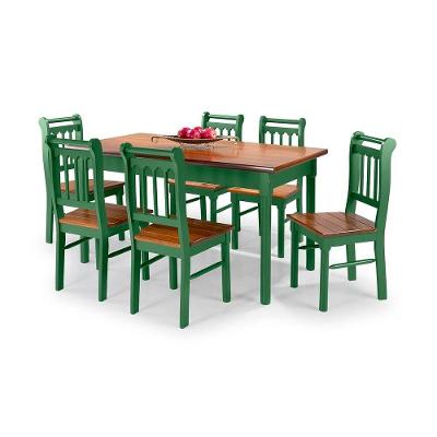 Conjunto Sala De Jantar E Cozinha Com 6 Cadeiras Madeira Maciça Verde