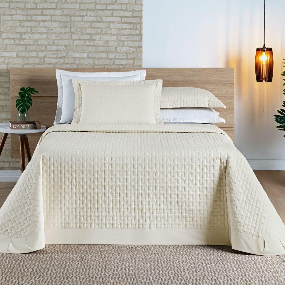 Cobre Leito King Madri Percal 200 Fios 100% Algodão 3 Peças - Palha - 1