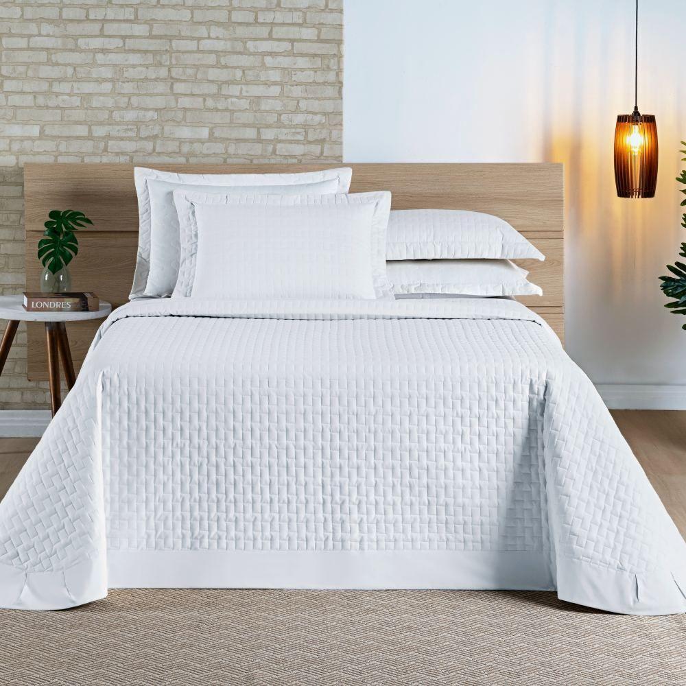 Cobre Leito Casal Padrão Madri Percal 200 Fios 100% Algodão 3 Peças - Branco - 1
