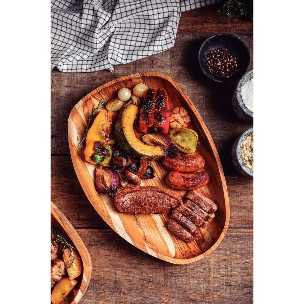 Gamela Organica Churrasco Tramontina Em Madeira Teca Fsc Com Acabamento Em óleo Mineral 44x30 Cm - 9