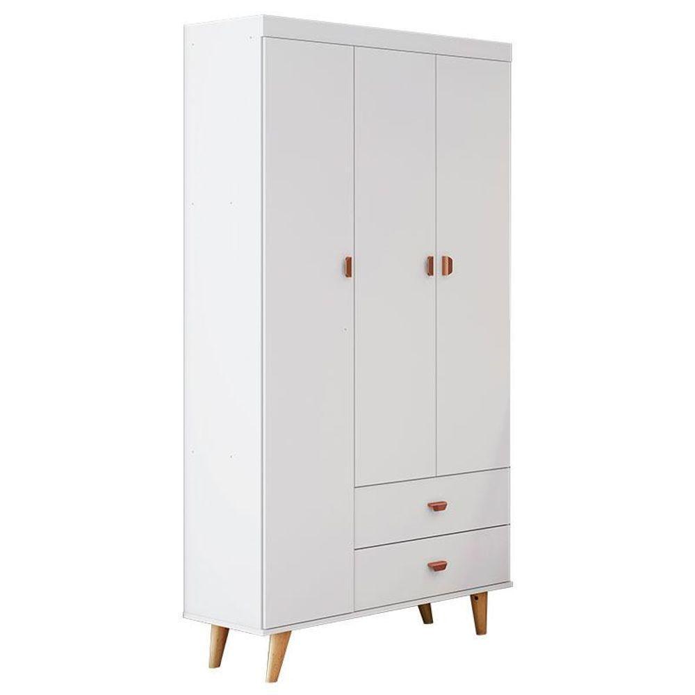 Cômoda Infantil Com Guarda Roupa 3 Portas Duda Branco Acetinado Bétula - Carolina - 3