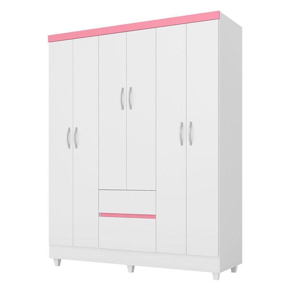 Guarda Roupa Infantil Flash 2 Branco Rosa Flex - Demóbile - 1
