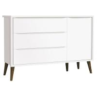 Cômoda Infantil Theo 1 Porta Branco Acetinado Com Pés Amadeirado - Reller - 1