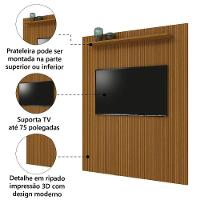Painel Para Tv Até 75 Polegadas Ripado 3d Egeo C/ Prateleira 1,80m Cedro - 3