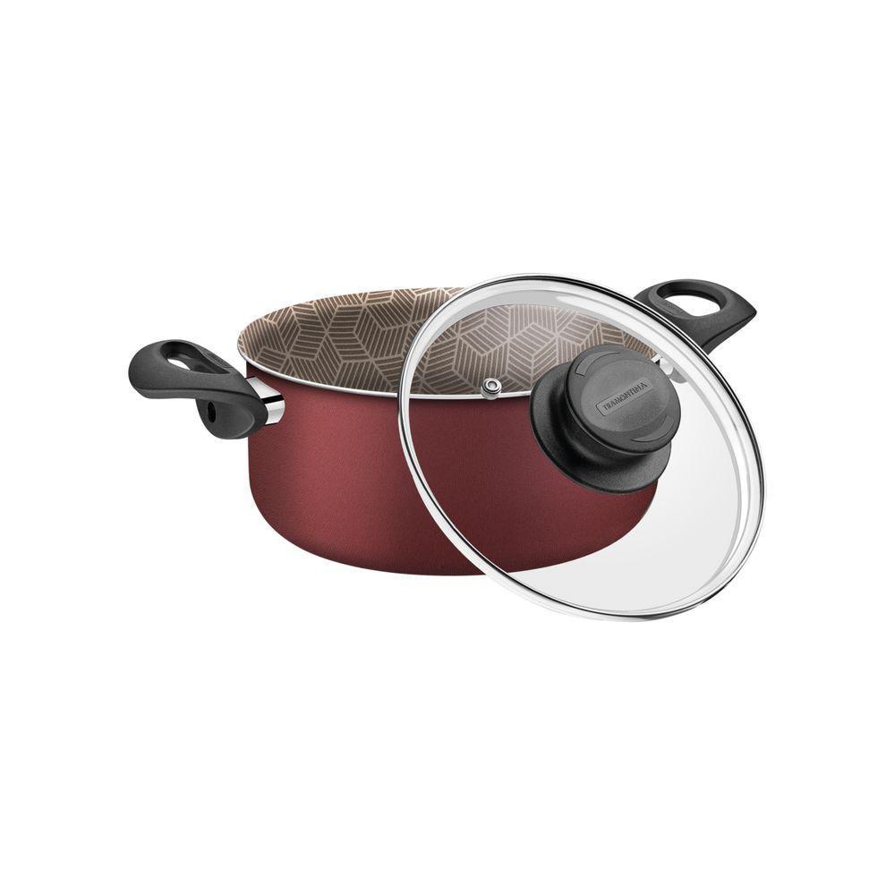 Caçarola Tramontina Em Alumínio Com Revestimento Interno Externo Em Antiaderente Vermelho Com Tampa - 1