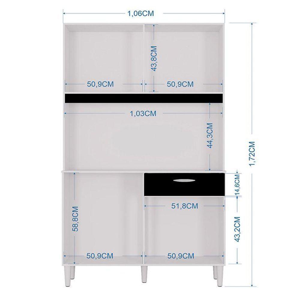 Cozinha Kit Cassia 8 Portas Branco Preto - Poquema - 2