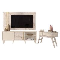 Rack Bancada E Painel Para Tv Cronos Com Aparador Estoril Calacata Off White - Madetec - 1