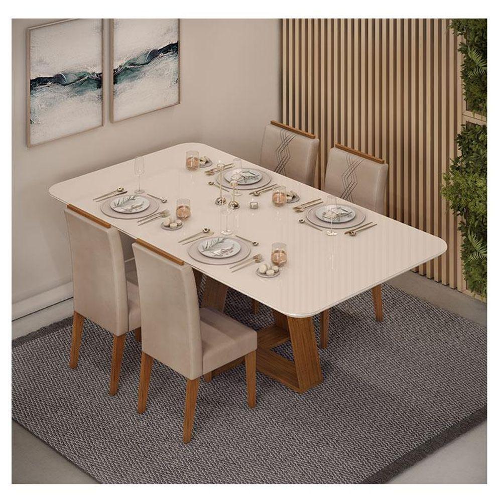 Mesa De Jantar Kiara Freijó Off White Com 4 Cadeiras Yasmin Freijó Veludo Kraft - Dj Móveis - 5