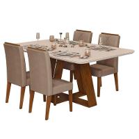 Mesa De Jantar Kiara Freijó Off White Com 4 Cadeiras Yasmin Freijó Veludo Kraft - Dj Móveis - 1