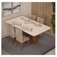 Mesa De Jantar Kiara Freijó Off White Com 4 Cadeiras Yasmin Freijó Veludo Kraft - Dj Móveis - 5