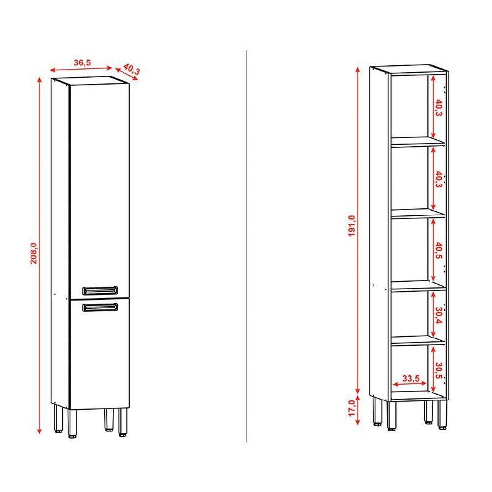 Armário Paneleiro Simples Ametista 2 Portas Freijó Gris - Kits Paraná - 3