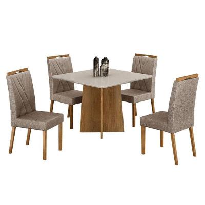 Mesa De Jantar Jade 90cm Cinamomo Off White Com 4 Cadeiras Lara Linho Bege - Valdemóveis