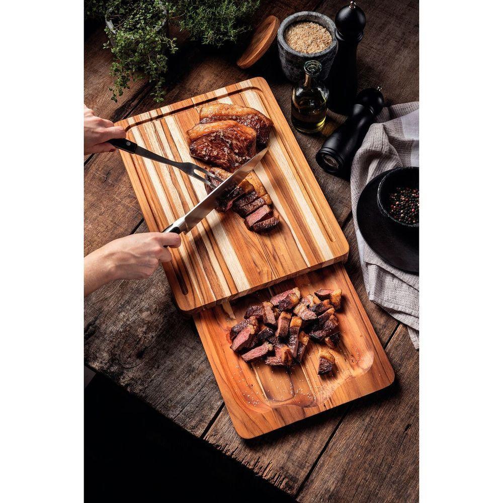 Kit Tábua Bandeja Churrasco Tramontina Em Madeira Teca Fsc Com Acabamento Em óleo Mineral - 8