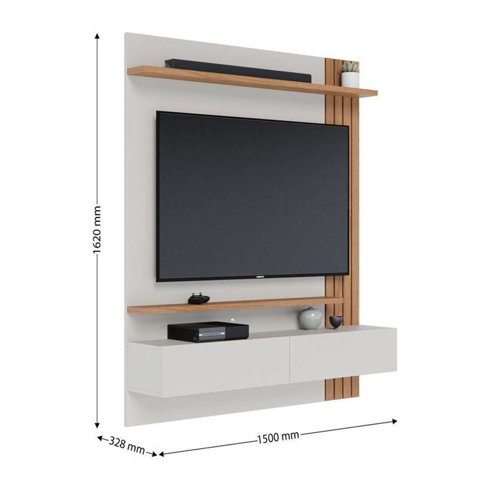 Painel Para Tv Home Suspenso Juriti 1.5 Off White Matte Freijó - Colibri - 6