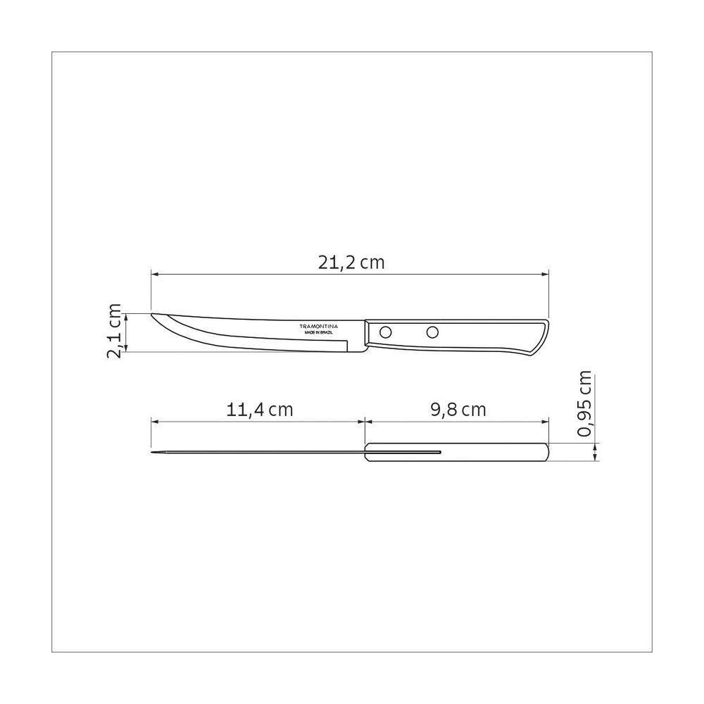 Faca Para Churrasco Tramontina Com Lâmina Em Aço Com Fio Liso E Cabo De Madeira Tratada 5 Polegada - 2