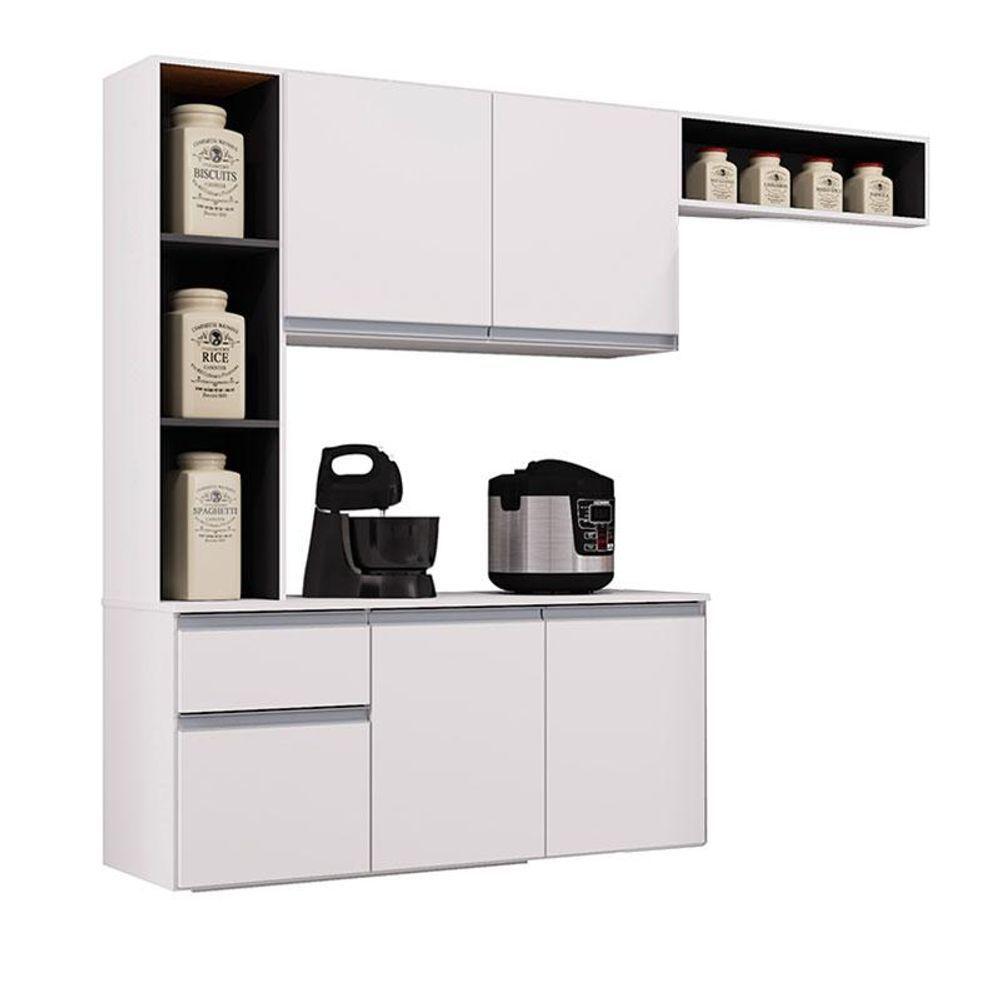 Cozinha Suspensa Com Balcão Mel 163 Cm Branco Preto - Poquema - 2