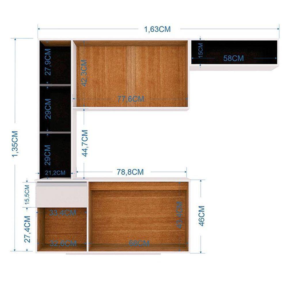 Cozinha Suspensa Com Balcão Mel 163 Cm Branco Preto - Poquema - 3