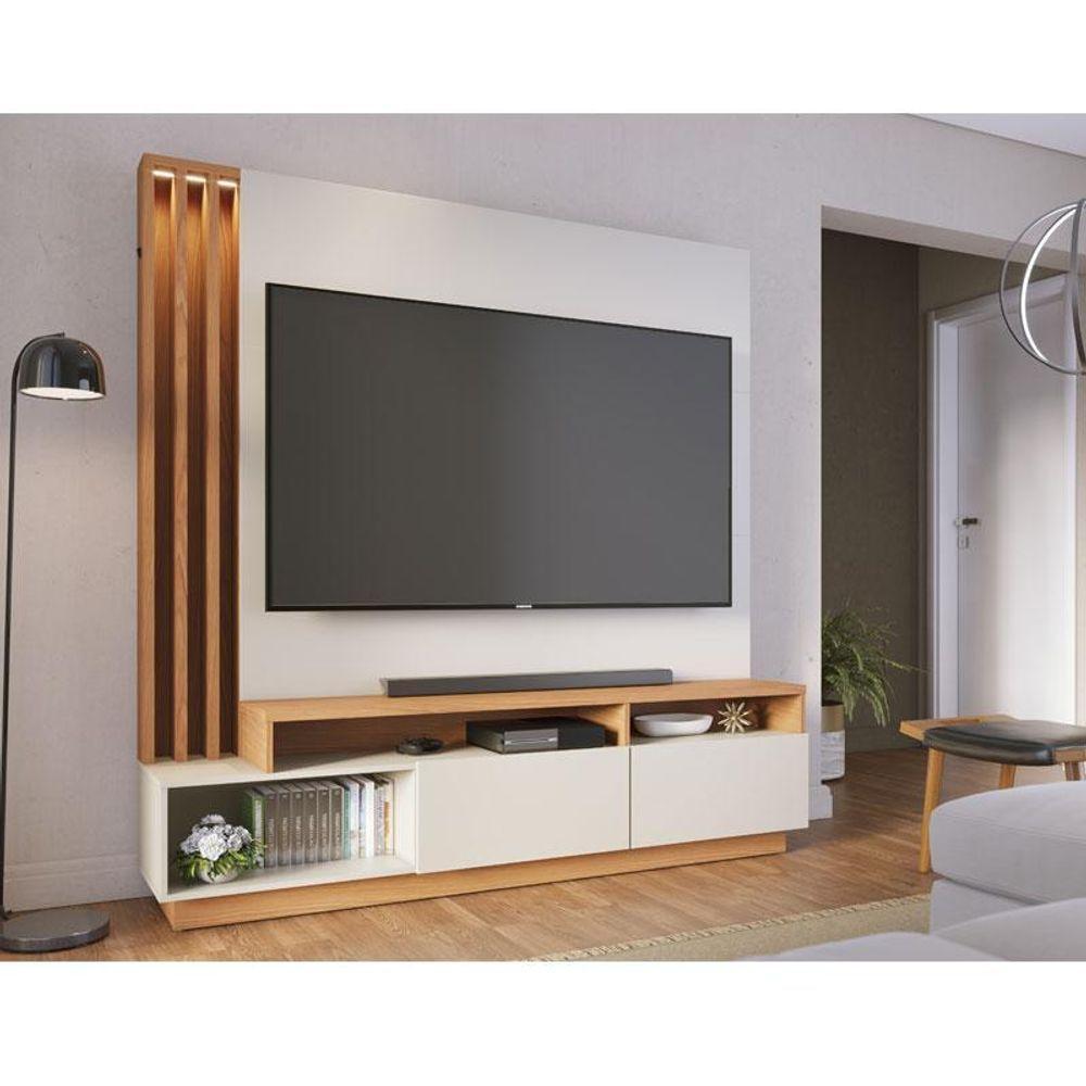 Estante Home Theater Ambiente Humaita Off White Matte Freijó - Colibri - 1