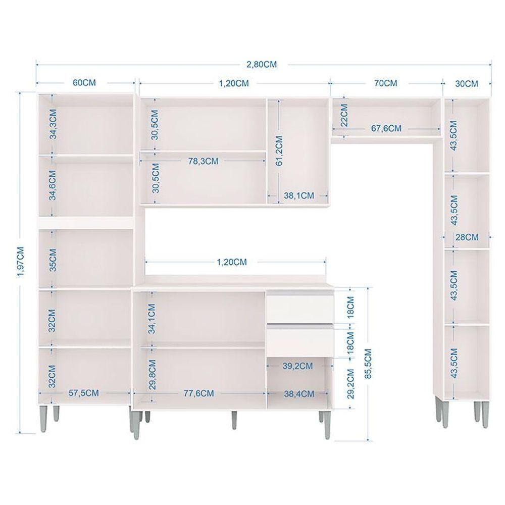 Cozinha Aline Balcão Com Tampo E Paneleiro Branco - Poquema - 2