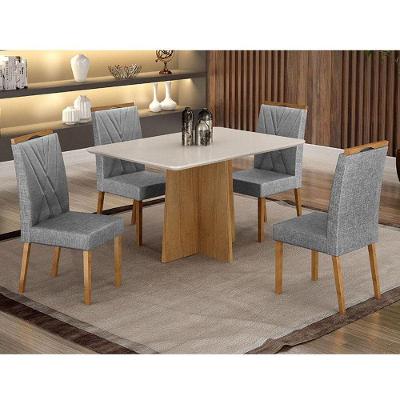 Mesa De Jantar Ambiente Jade 120x80cm Cinamomo Off White Com 4 Cadeiras Lara Linho Prata - Valdemóveis