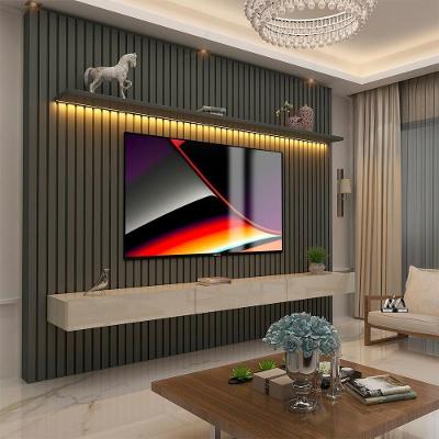 Painel Ripado Tv Até 85 Polegadas Com Led 230cm Nobre Gelius Móveis Grafite-off White