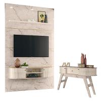 Estante Home Theater Com Bancada Suspensa Monte Carlo Com Aparador Estoril Calacata Off White - Madetec - 1