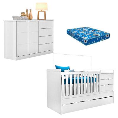 Berço Multifuncional Cleo com Cômoda 2 Portas 4 Gavetas MDF 194 cm Branco Phoenix Baby