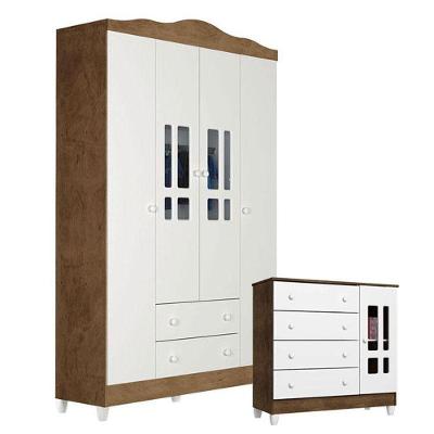 Cômoda e Guarda Roupa Infantil Ariel 4 Gavetas em MDF Branco Fosco