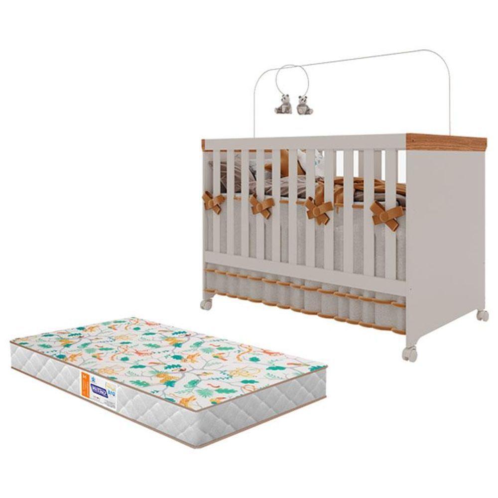 Berço Americano Mini Cama Antonella Off White Caramelo Com Colchão Gazin - Canaã - 1