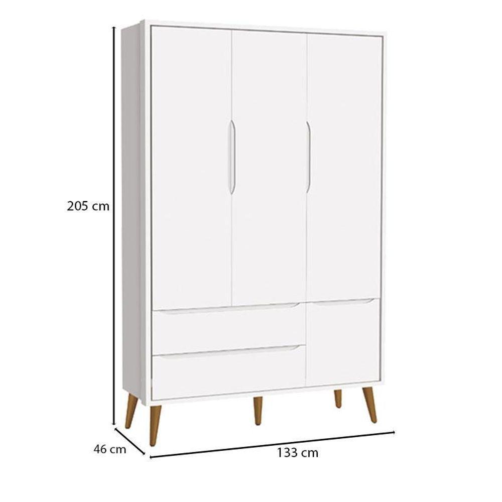 Berço Americano E Guarda Roupa 3 Portas Theo Branco Pés Amadeirados Com Colchão Gazin - Reller - 4
