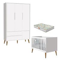 Berço Americano E Guarda Roupa 3 Portas Theo Branco Pés Amadeirados Com Colchão Gazin - Reller - 1