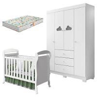 Berço Americano Danny E Guarda Roupa Infantil Ane Branco Brilho Com Colchão Gazin - Phoenix Baby - 1