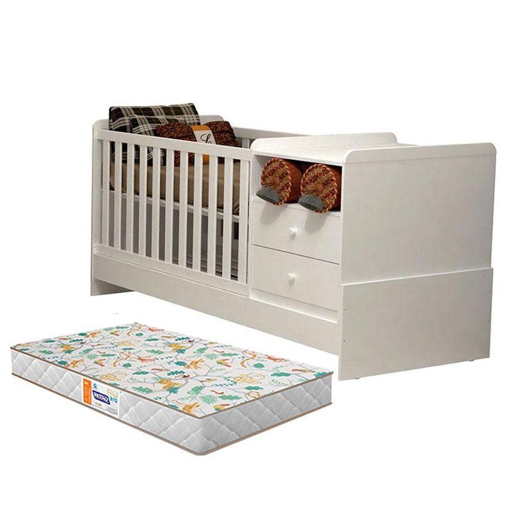 Berço Americano Multifuncional Selena Branco Brilho Com Colchão Gazin - Carolina Móveis - 1