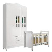 Berço Americano Mirelle E Guarda Roupa Infantil Ariel 3 Portas Branco Brilho - Carolina - 1