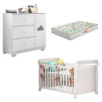 Berço Americano Lara E Cômoda Infantil Ane Branco Brilho Com Colchão Gazin - Phoenix Baby - 1