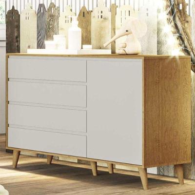 Cômoda Infantil Gran Lorena 4 Gavetas em MDF Off White Bétula com Porta e Pés Fixos