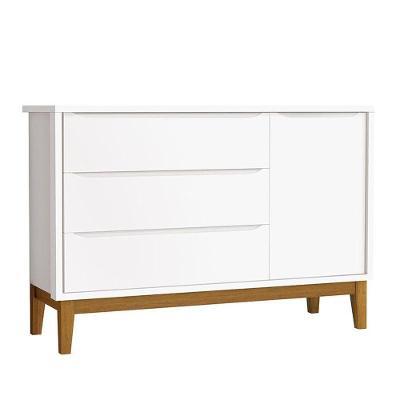 Cômoda Infantil New Classic 3 Gavetas MDF com Puxadores Branco com Pés Madeira