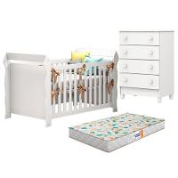 Berço Americano Lara E Cômoda Gaveteiro Mel Flat Branco Brilho Com Colchão Gazin - Carolina - 1