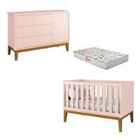 Berço Americano E Cômoda New Classic Rosa Com Pés Madeira E Colchão Gazin - Reller - 1