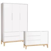 Cômoda Com Porta E Guarda Roupa Infantil 3 Portas New Classic Branco Com Pés Madeira Natural - Reller - 1