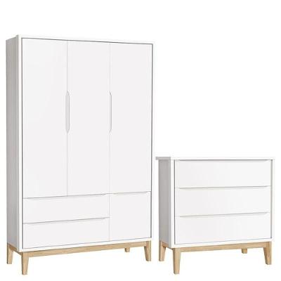 Cômoda Gaveteiro e Guarda Roupa Infantil New Classic 3 Portas Giratórias 3 Gavetas MDF Branco