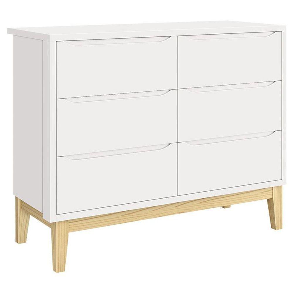 Cômoda Infantil 6 Gavetas Classic Branco Acetinado Com Pés Natural - Reller - 1
