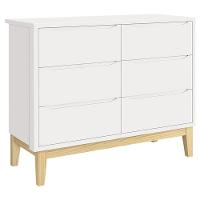 Cômoda Infantil 6 Gavetas Classic Branco Acetinado Com Pés Natural - Reller - 1