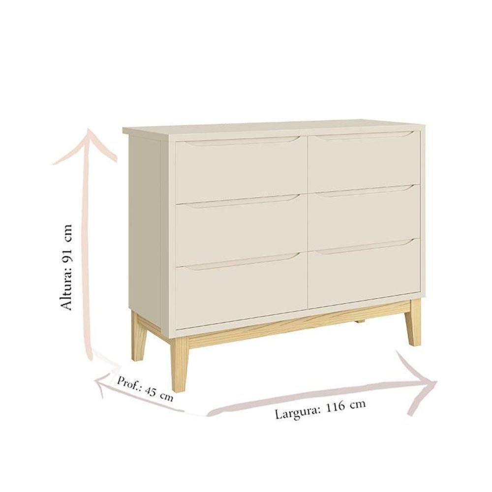 Cômoda Infantil 6 Gavetas Classic Areia Acetinado Com Pés Natural - Reller - 3